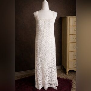 Boho Ivory Crochet Maxi Dress Size Medium